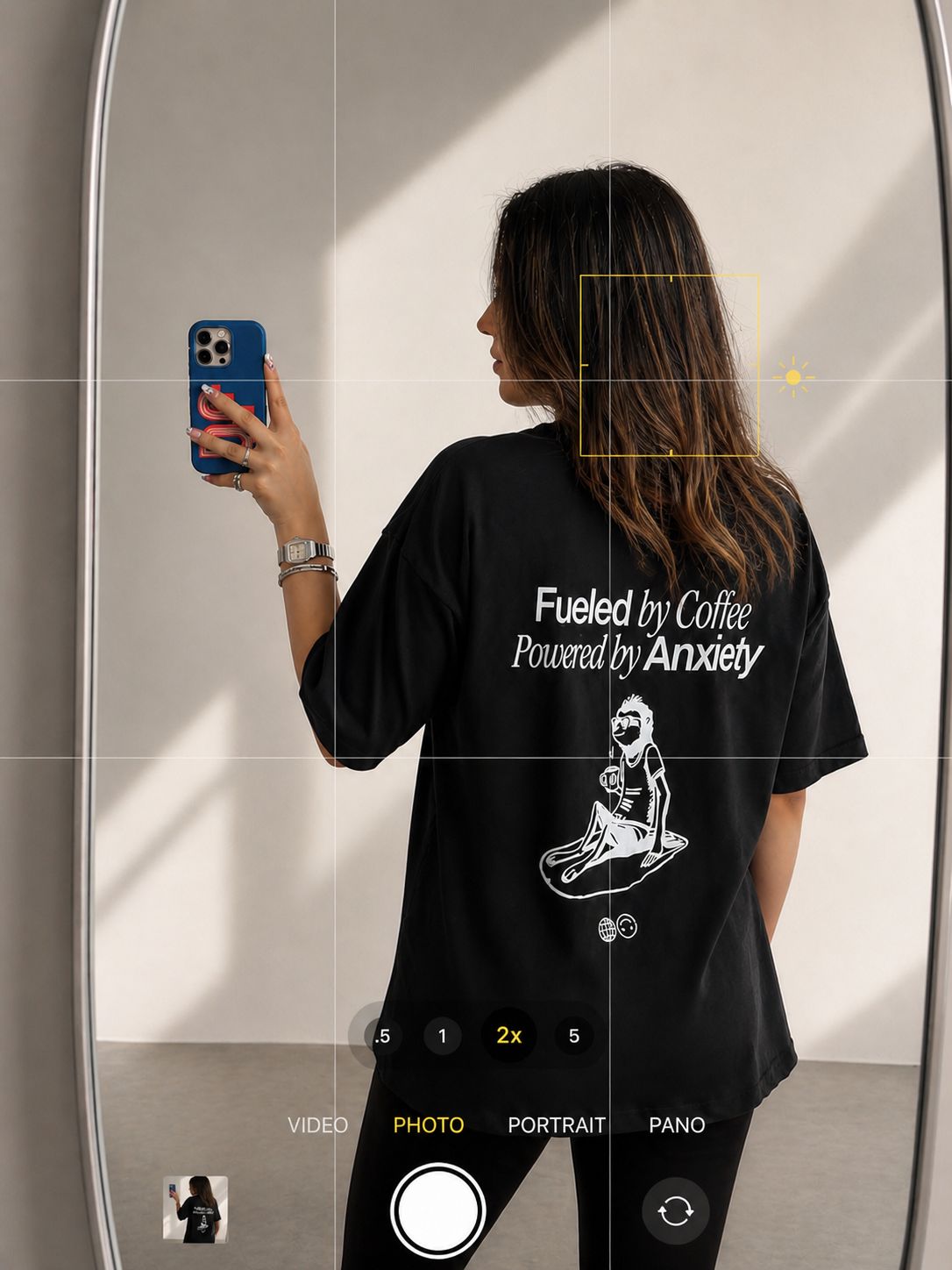 Fueled by coffee , Powered by anxiety T shirt (Dark Grey) - Image 3