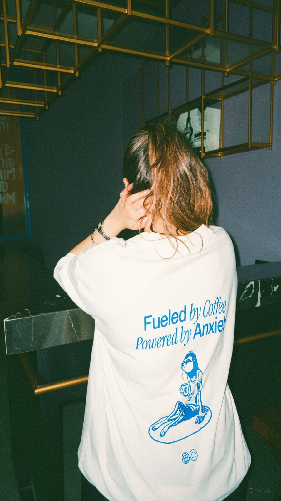 Fueled by coffee , Powered by anxiety T shirt (White) - Image 2